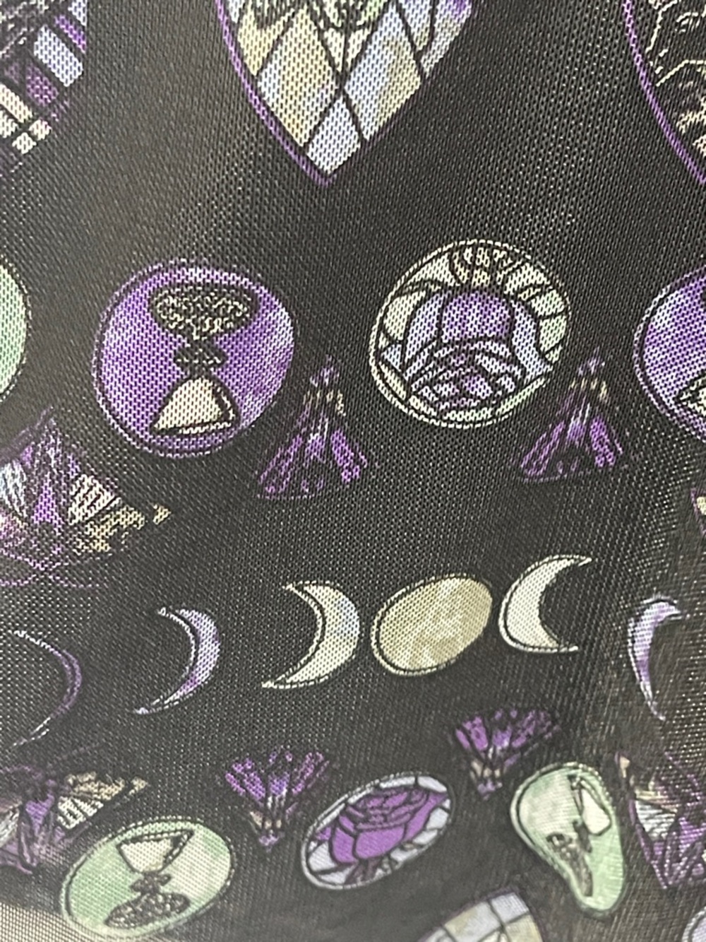 Cosmic Aura Stained Glass Sheer Mock Neck Top Black Cami Cathedral Moon Phases - Picture 9 of 10